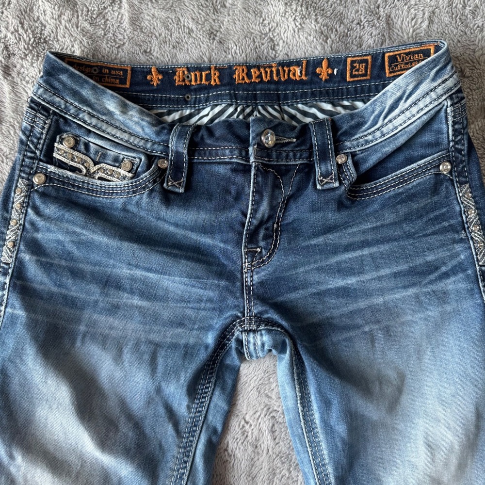 Rock Revival Vivian Skinny Jeans Embellished Rhinestone Cuffed 28 - Picture 6 of 10